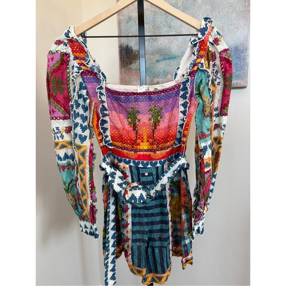 NEW FARM Rio Summer Stitches Romper Embroidered Patchwork Festival Small NWT - Picture 2 of 8
